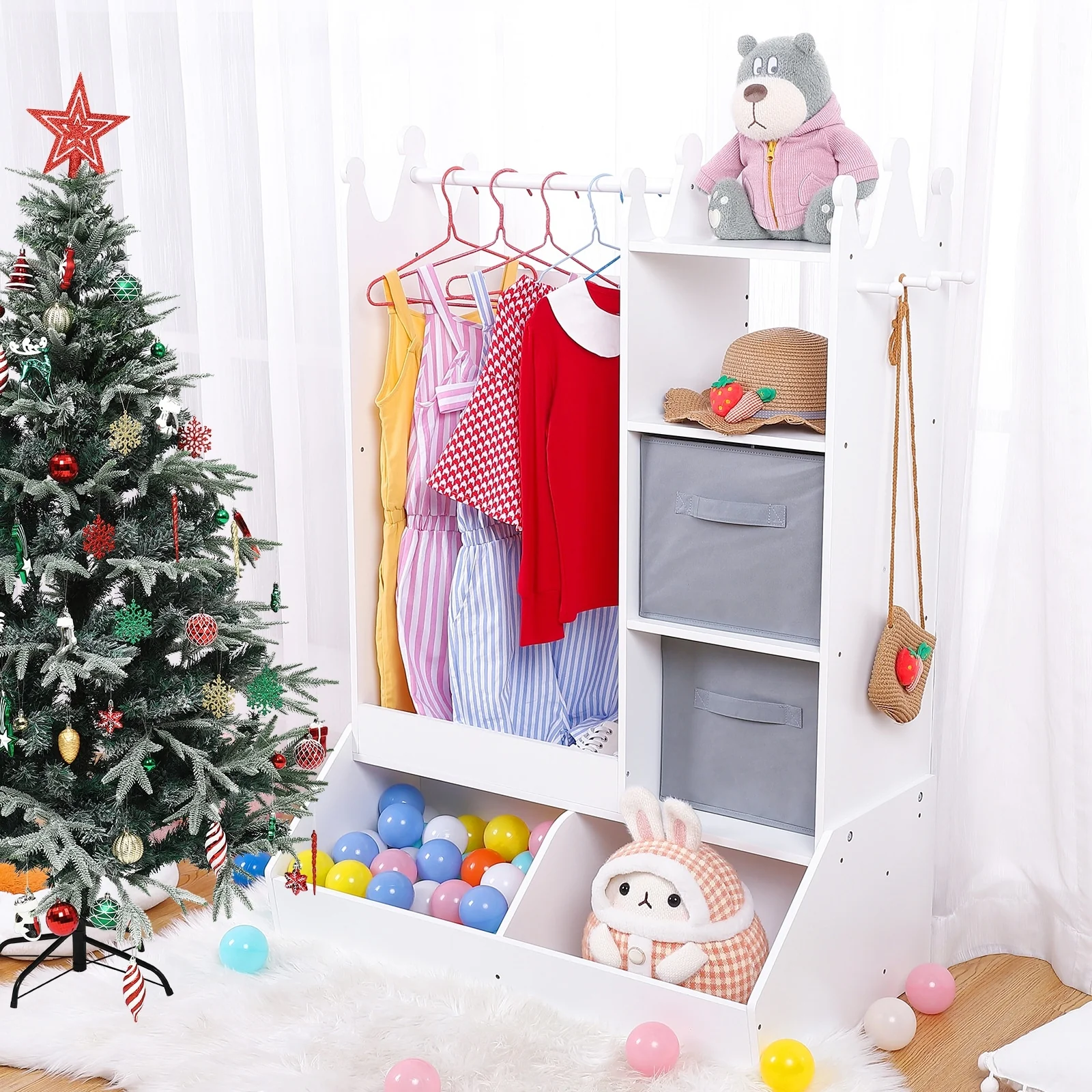 Kids Dress up Storage with Mirror and Storage Bin - 18.7D x 32.3W x 45.3H