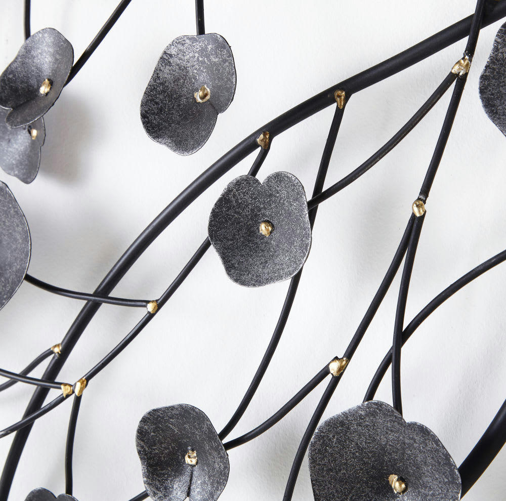 KIMI - Déco murale fleurs en métal noir 136x73