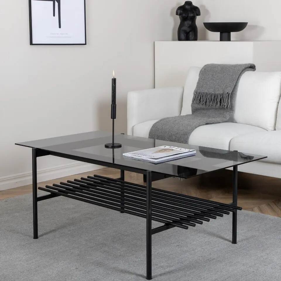 Salontafel Zwart Smoke Glas - 120x60x48cm - Von