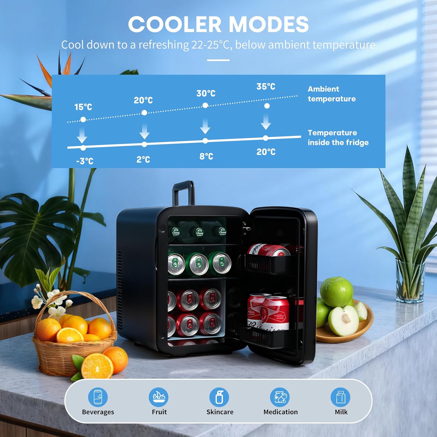 Enventor Mini Refrigerator, 15L Compact Skincare Fridge AC+DC Power Cooler & Warmer Small Refrigerator for Bedroom, Skincare, Makeup, Cosmetics, Car, Office (Black)