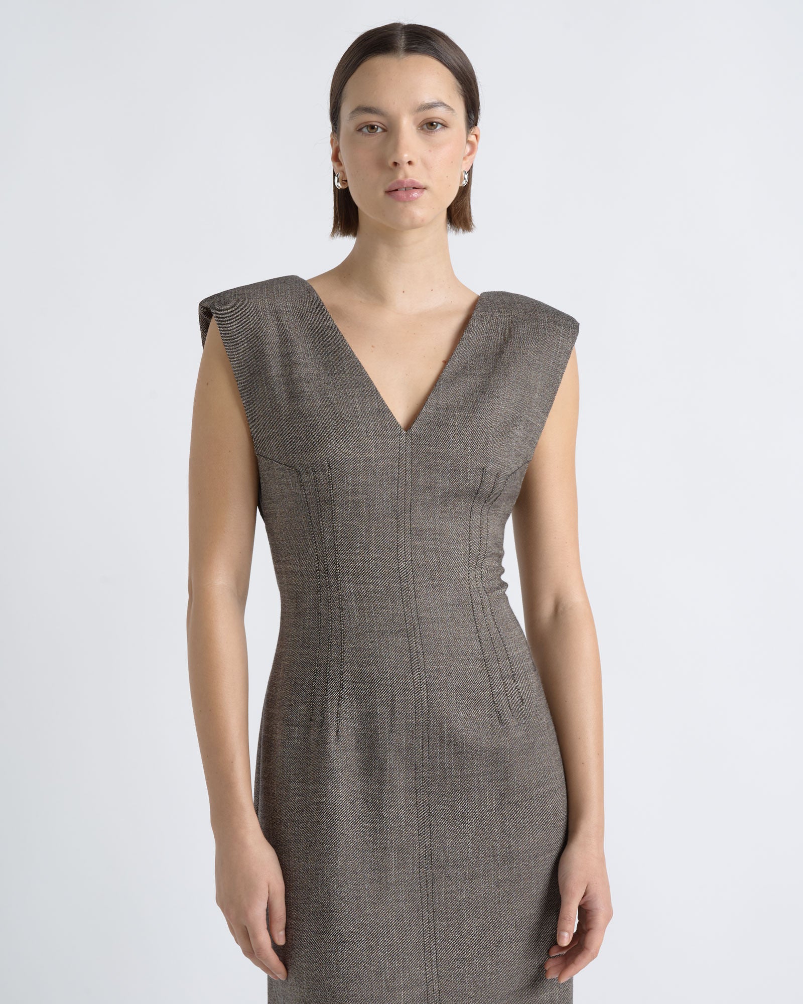 V-Neck Fitted Midi Dress