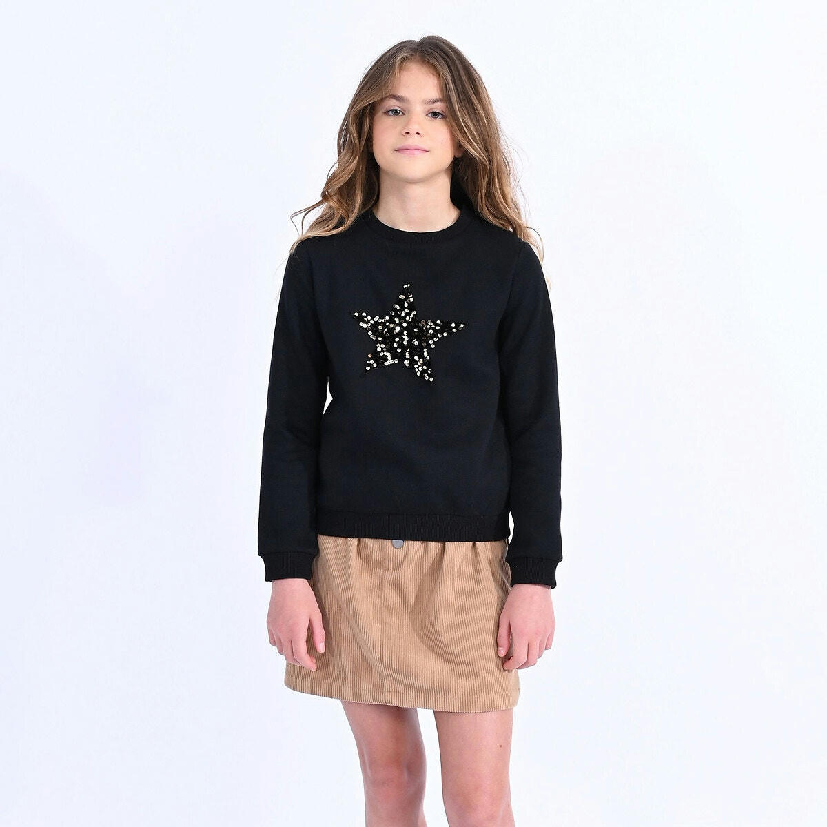Sweat col rond, étoile en sequins, molleton