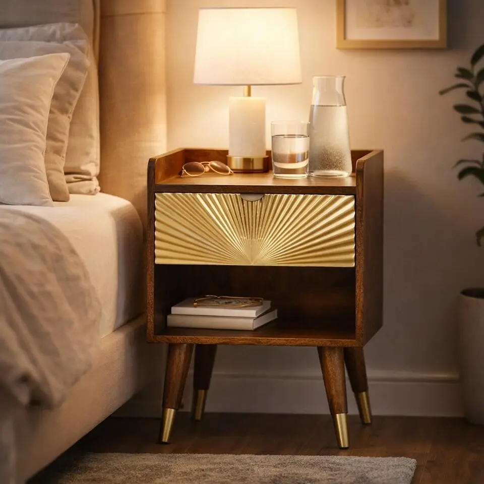 Sunburst messing inleg nachtkastje