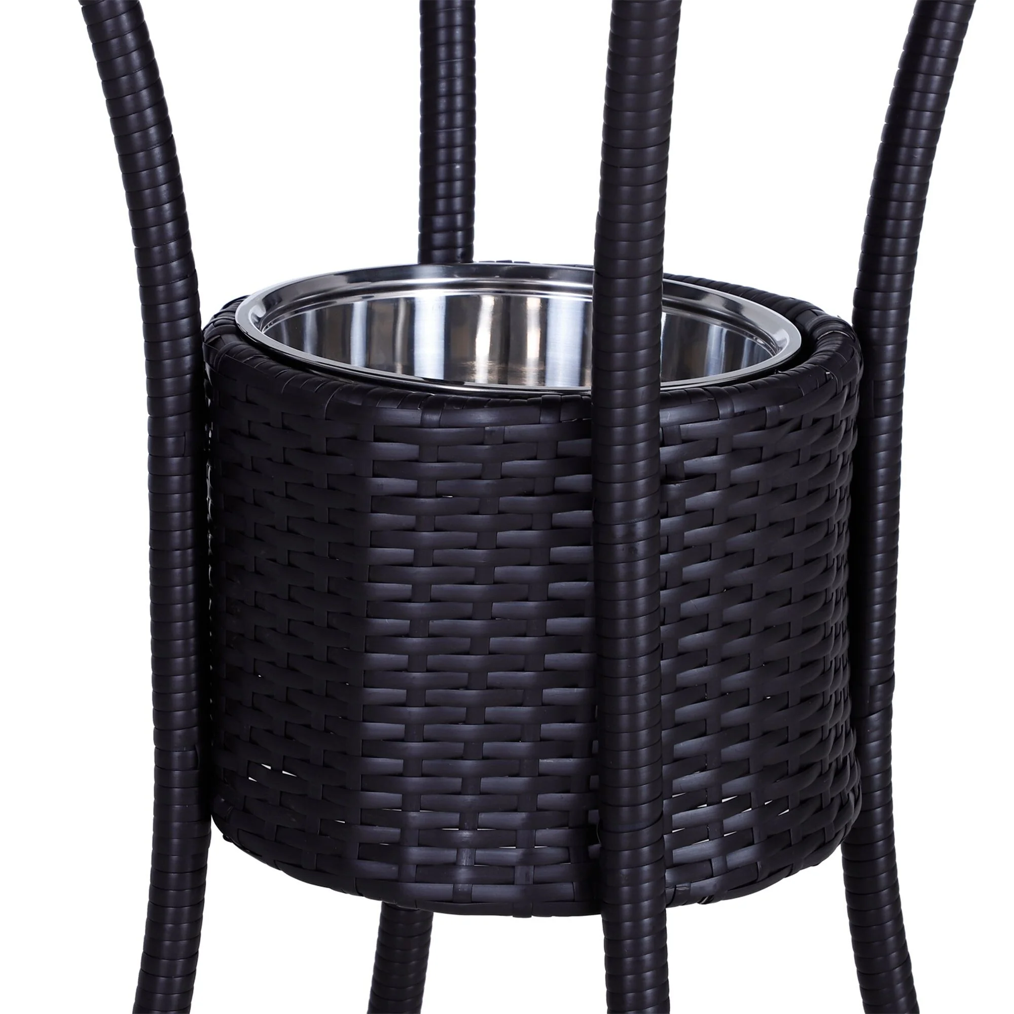 Rattan Wicker Bar Set for 3 PCS with Ice Buckets, Patio Furniture with 1 Bar Table and 2 Bar Stools for Poolside, Backya
