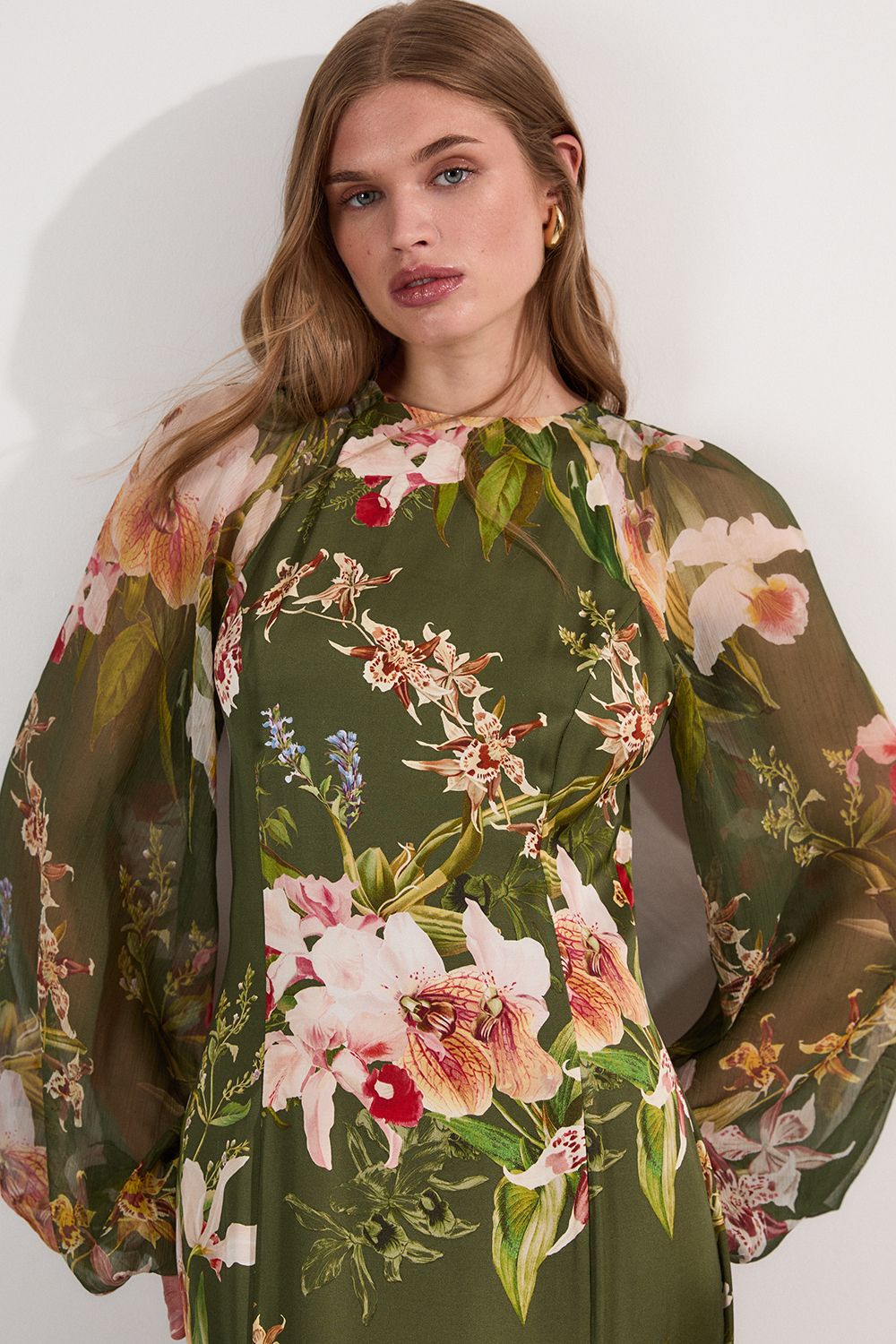 KarenMillen Garden Floral Viscose Georgette Satin Mix Maxi Dress