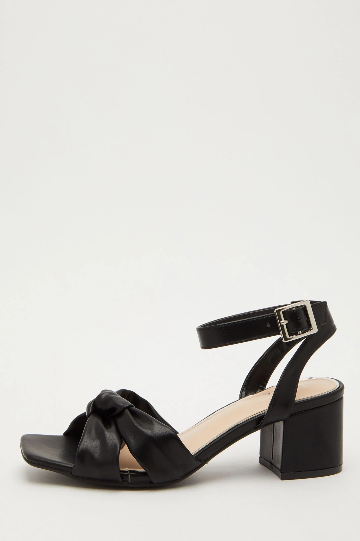 Quiz Black Faux Leather Knot Heel Sandals