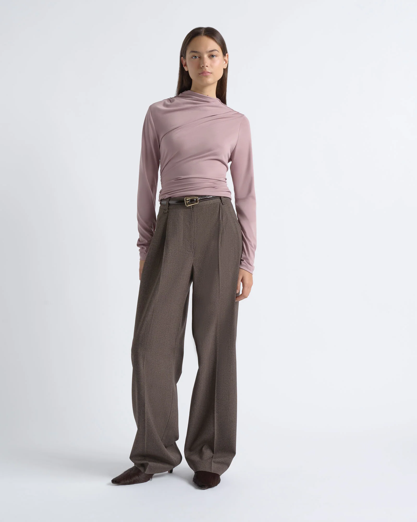 Crepe Mesh Gathered Top