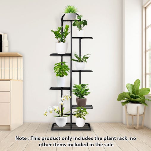 SOGA 7 Tier 8 Pots Black Metal Plant Stand Flowerpot Display Shelf Rack Indoor Home Office Decor