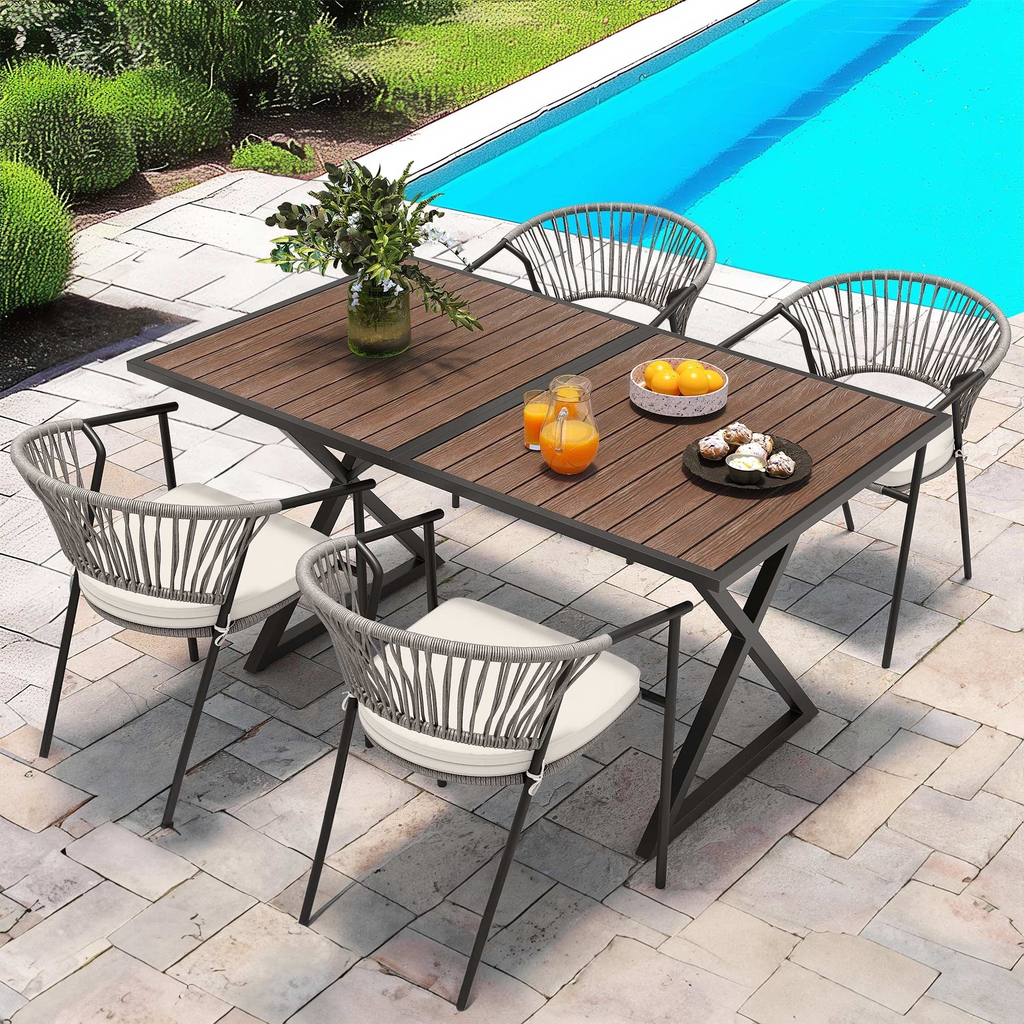 Moasis 59 Rectangle Outdoor Plastic Wood Patio Dining Table For up to 6 People