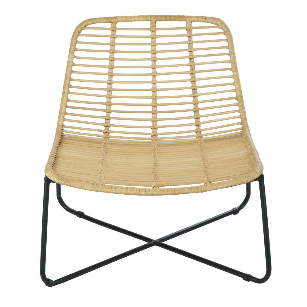 Anoki - Fauteuil bas en rotin et métal noir