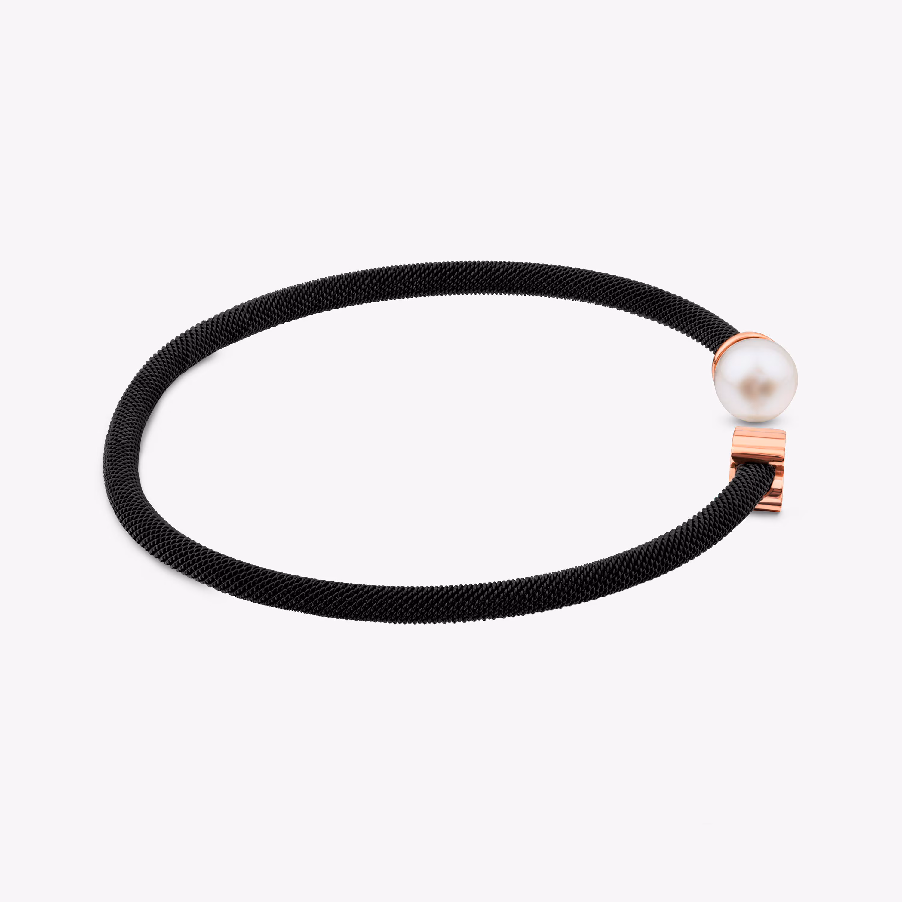 Pulsera de acero con baño de oro rosa 18 kt sobre plata y perla Icon Mesh