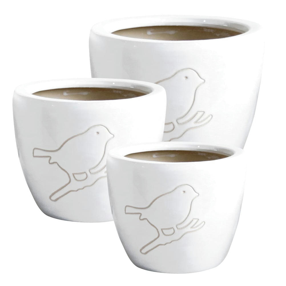 BIRD - Cache pot blanc en terre cuite H18cm