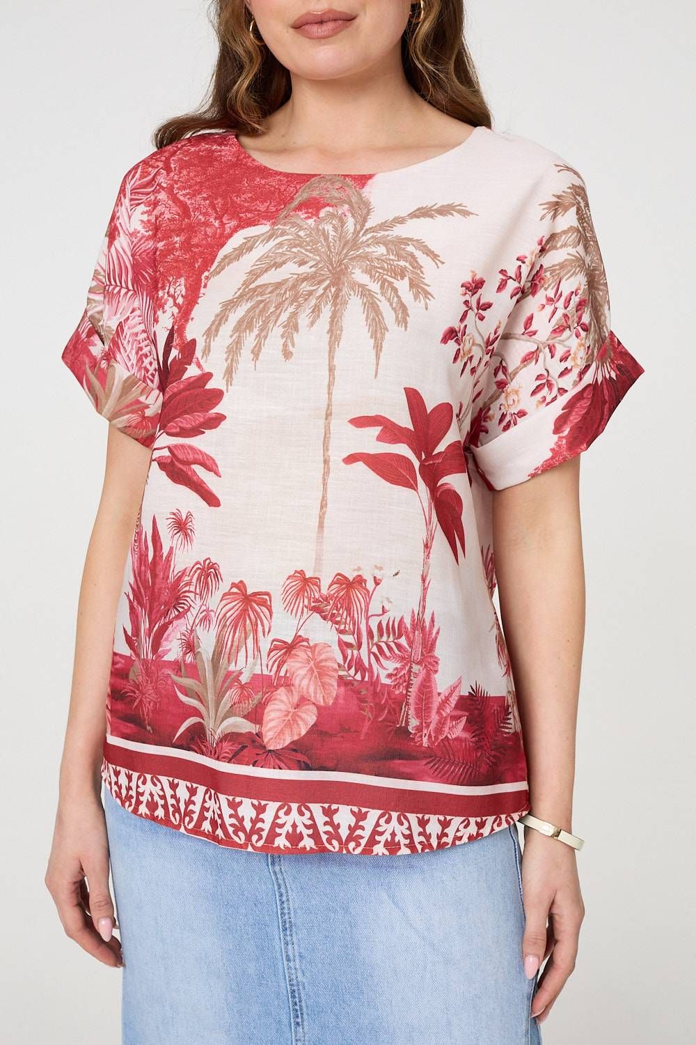Izabel London Tropical Print 1/2 Sleeve Relaxed Top