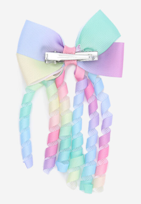 Girls Pink Rainbow Ribbon Bow Hair Clip
