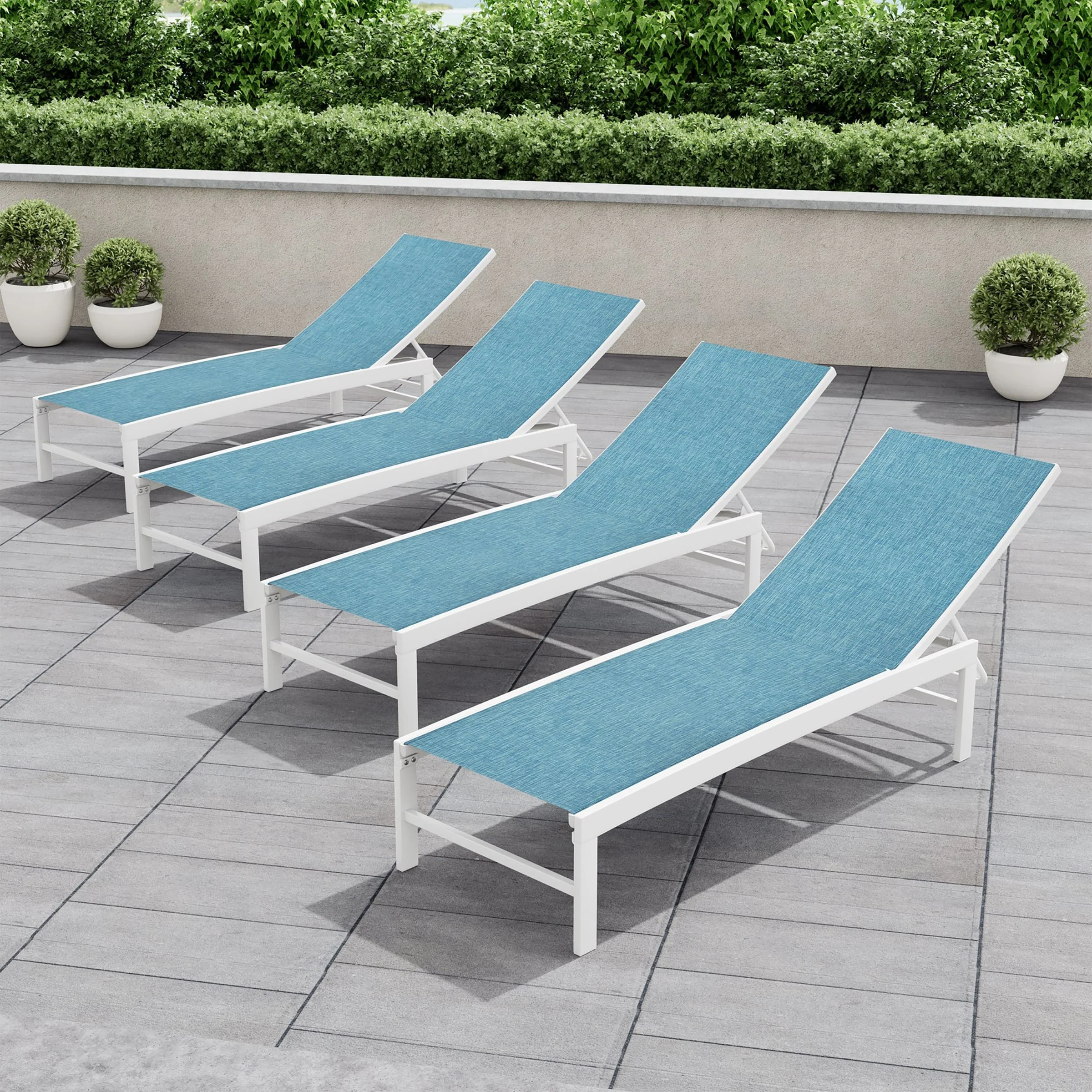 Crestlive Outdoor Pool Side Adjustable Aluminum Chaise Lounge Chairs Set of 4 - See Picture