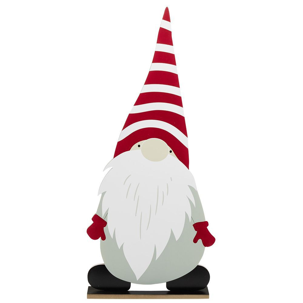 Gnome à poser en bois gris rouge et blanc H75cm