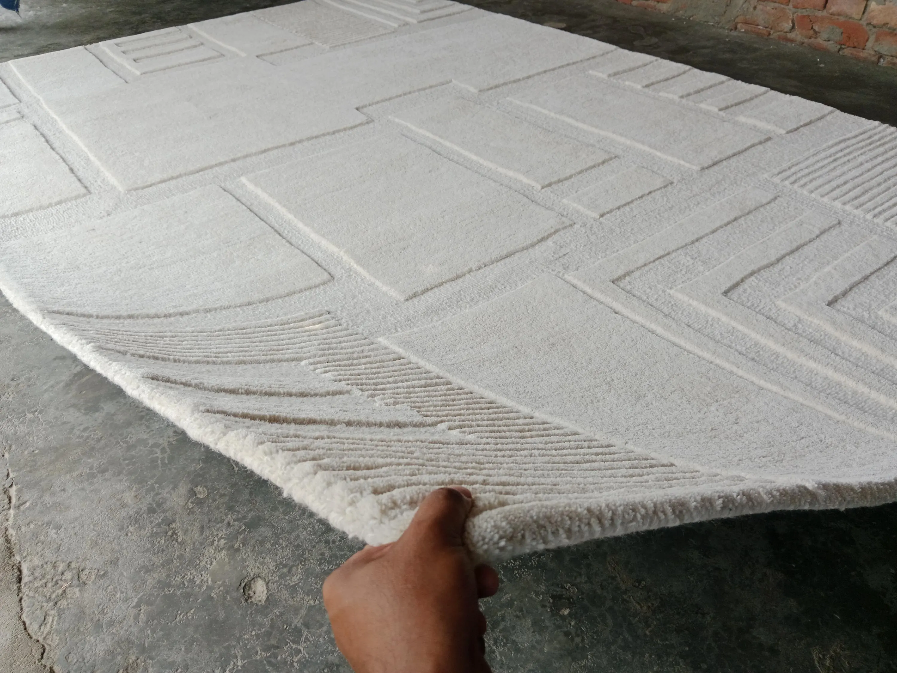 Handmade White Wool High Pile Shag Rug, Soft Modern Plush Carpet for Living Room