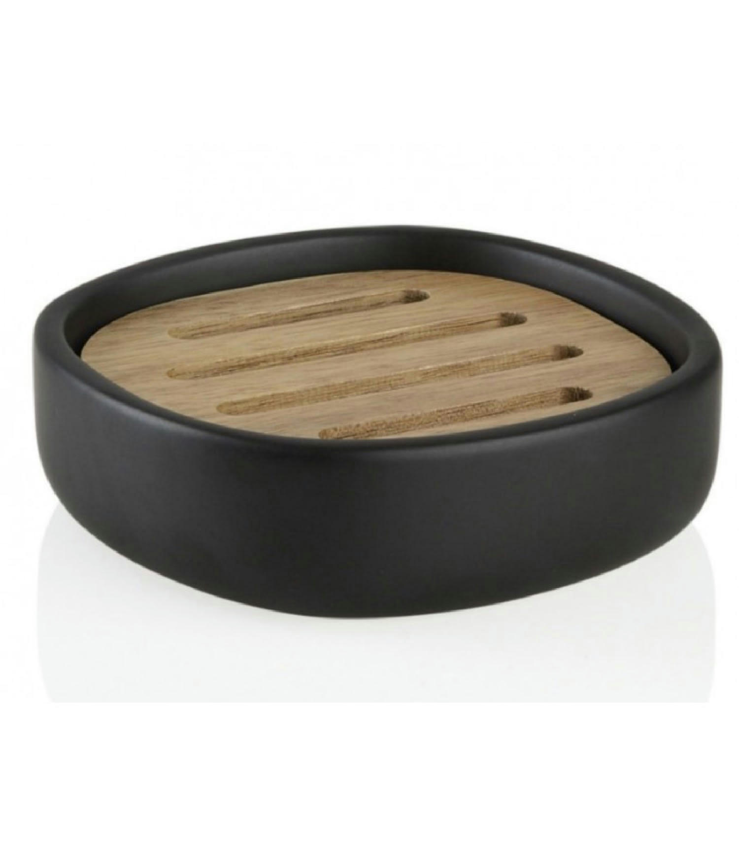 ACACIA - Porte savon en céramique noire et acacia