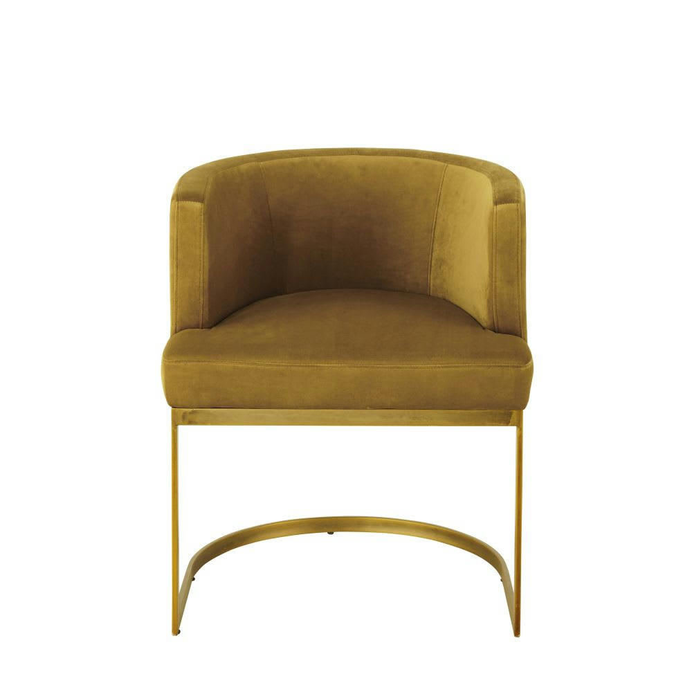 Requiem - Fauteuil vintage en velours jaune moutarde