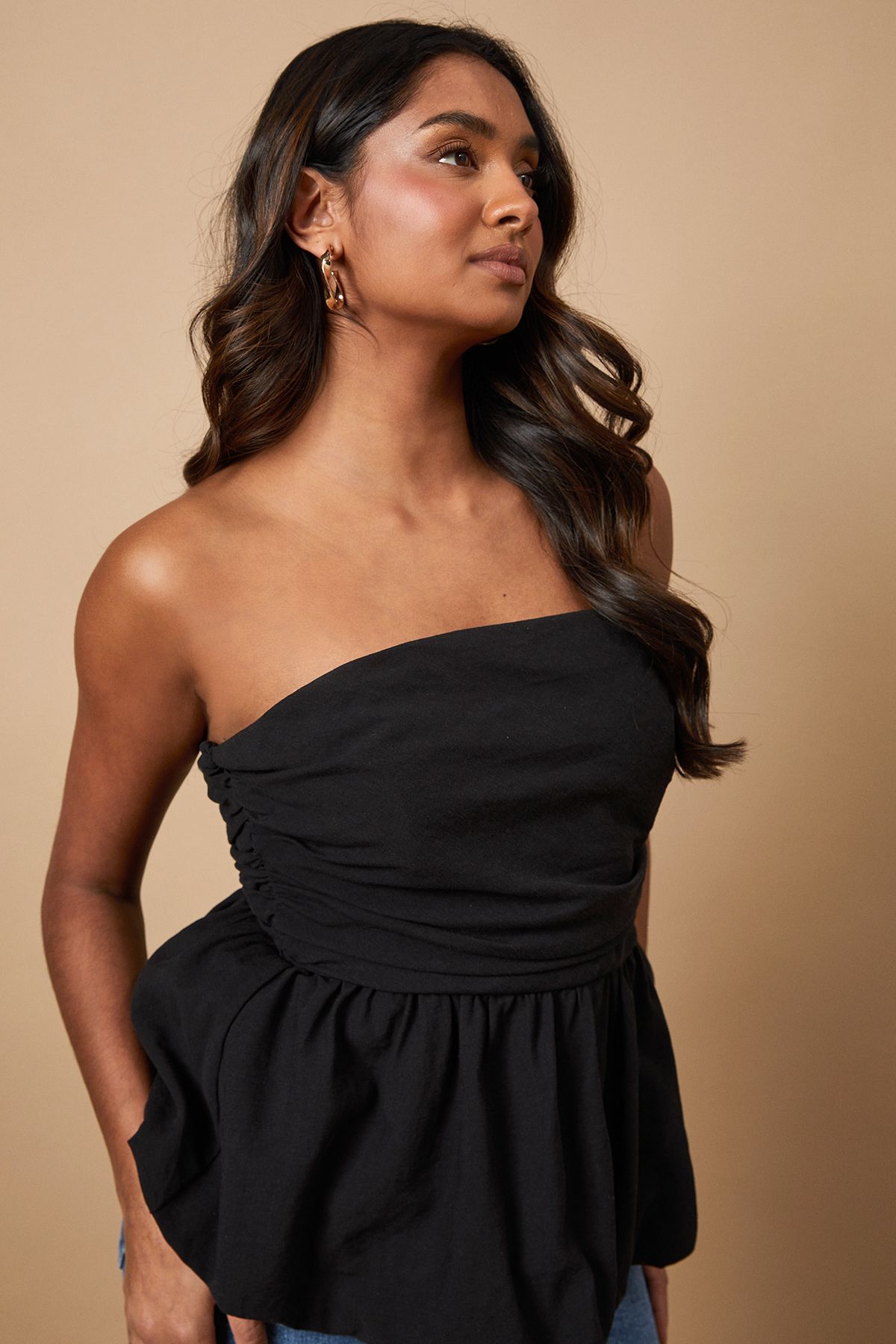 Oasis Strapless Gathered Peplum Top
