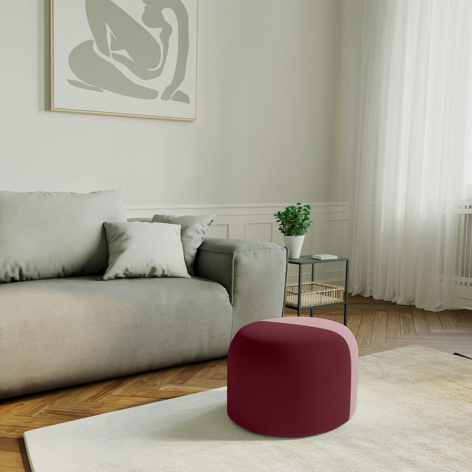 IRIS - Pouf rond en velours bicolore rouge
