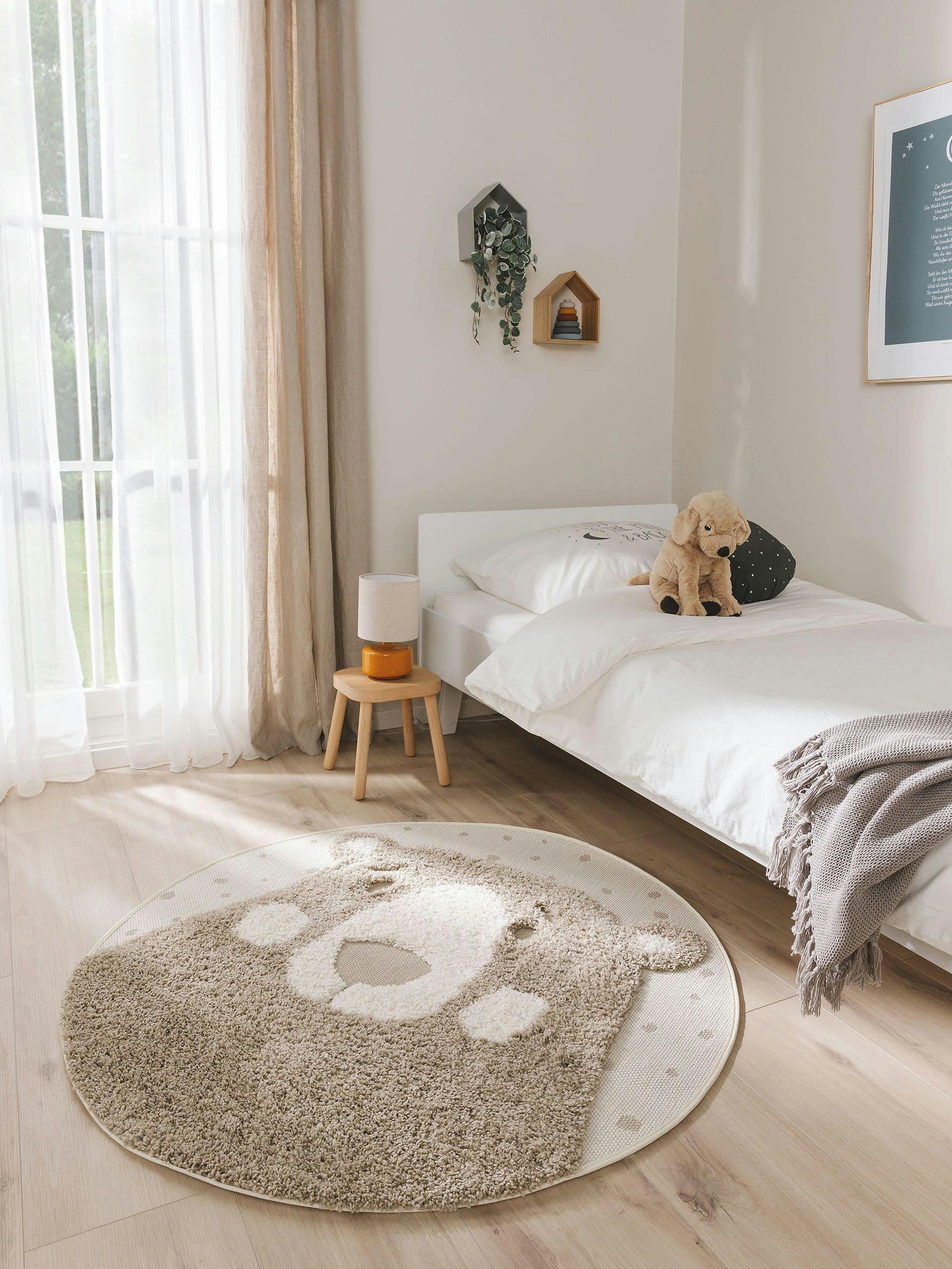 CARLO - Tapis enfant crème/taupe D 120 rond