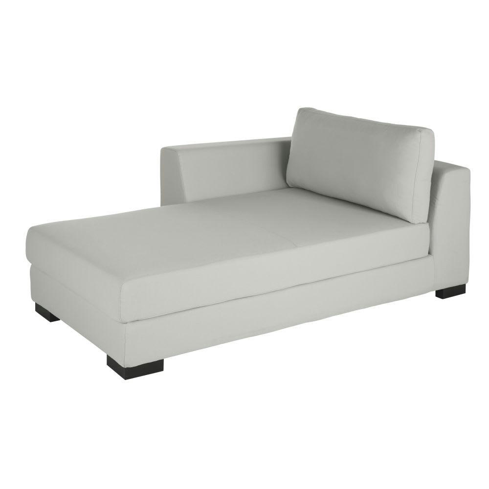Terence - Méridienne-coffre gauche pour canapé modulable en toile gris clair