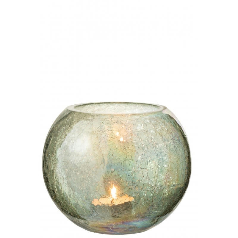 EFFET PERLE - Photophore boule craquelé verre vert