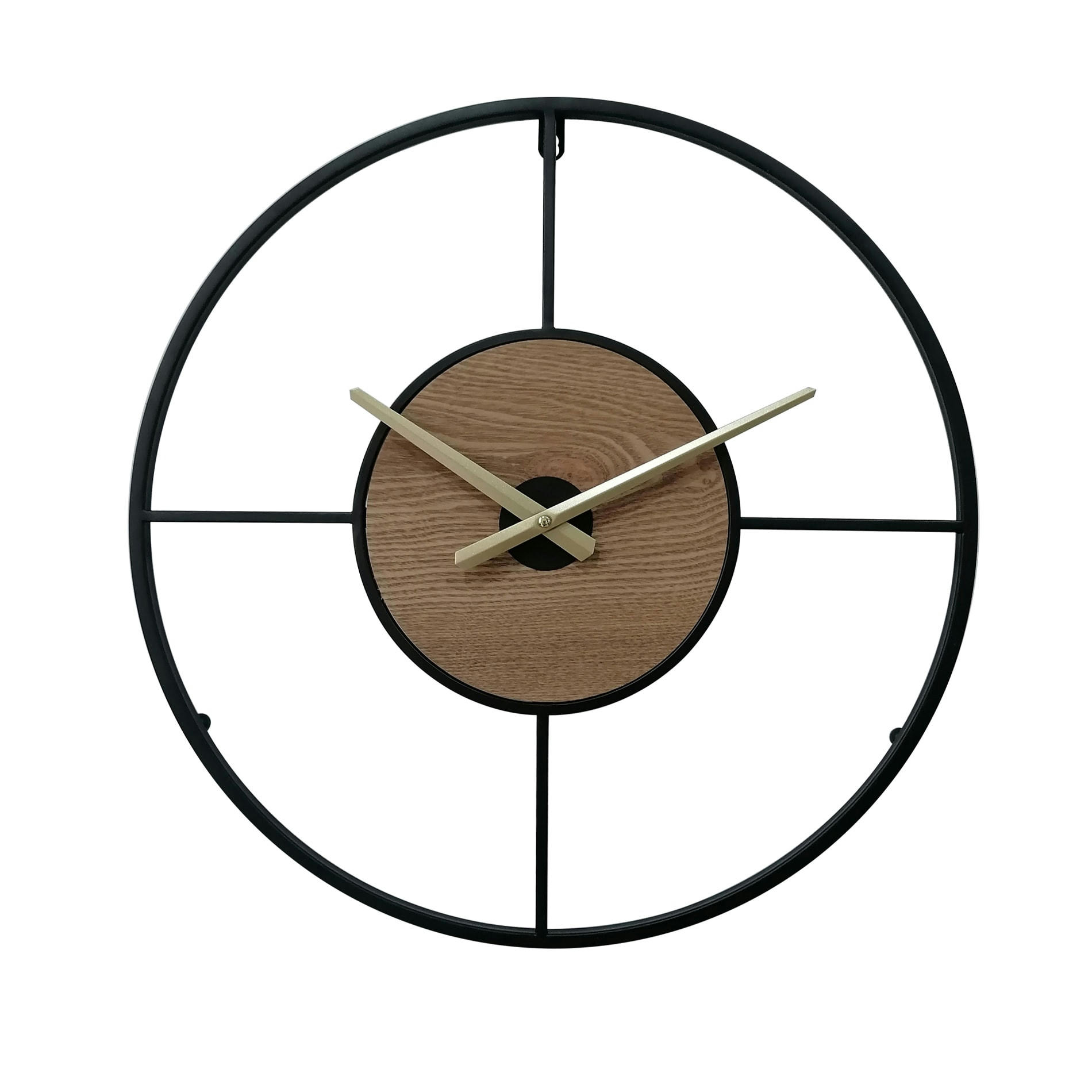 - Horloge murale ronde en métal et MDF noire, brune et dorée Ø 50 cm