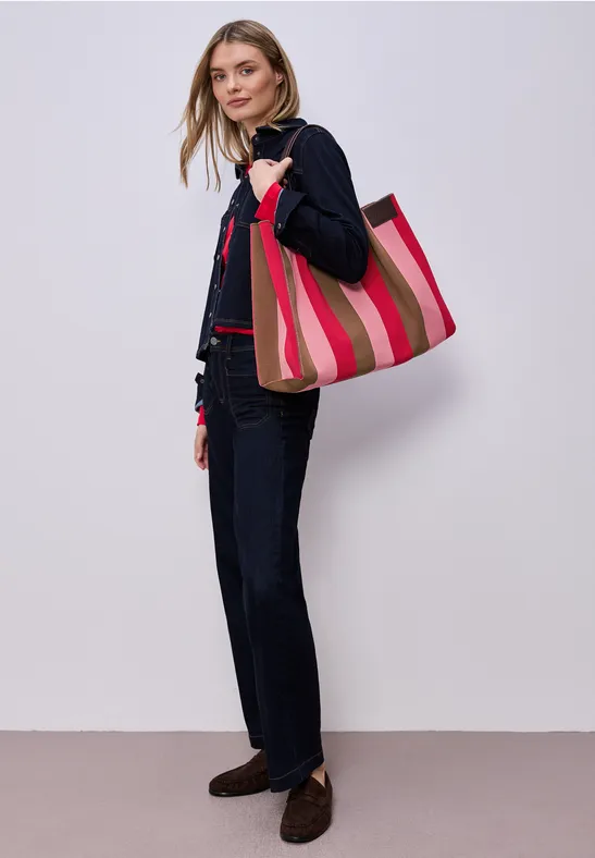Shopper mit Lederdetails und Streifen