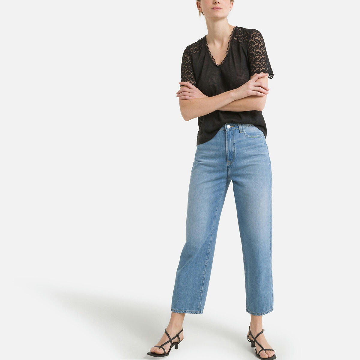 Blouse col V, dentelle