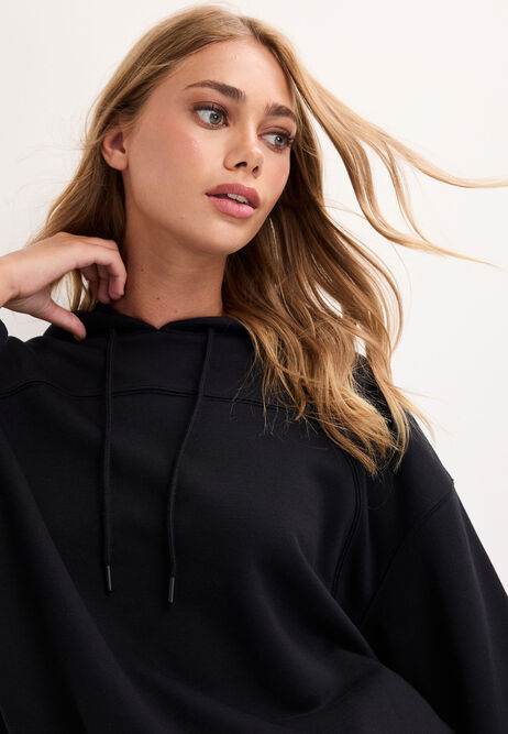 Womens Black Bubble Hem Hoodie