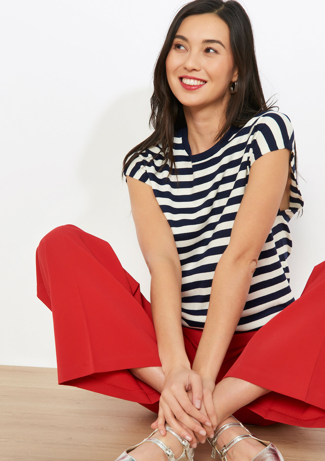 Gestreepte trui met korte mouw