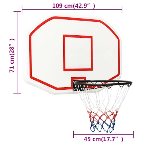 NNEVL Basketball Backboard White 109x71x3 cm Polyethene
