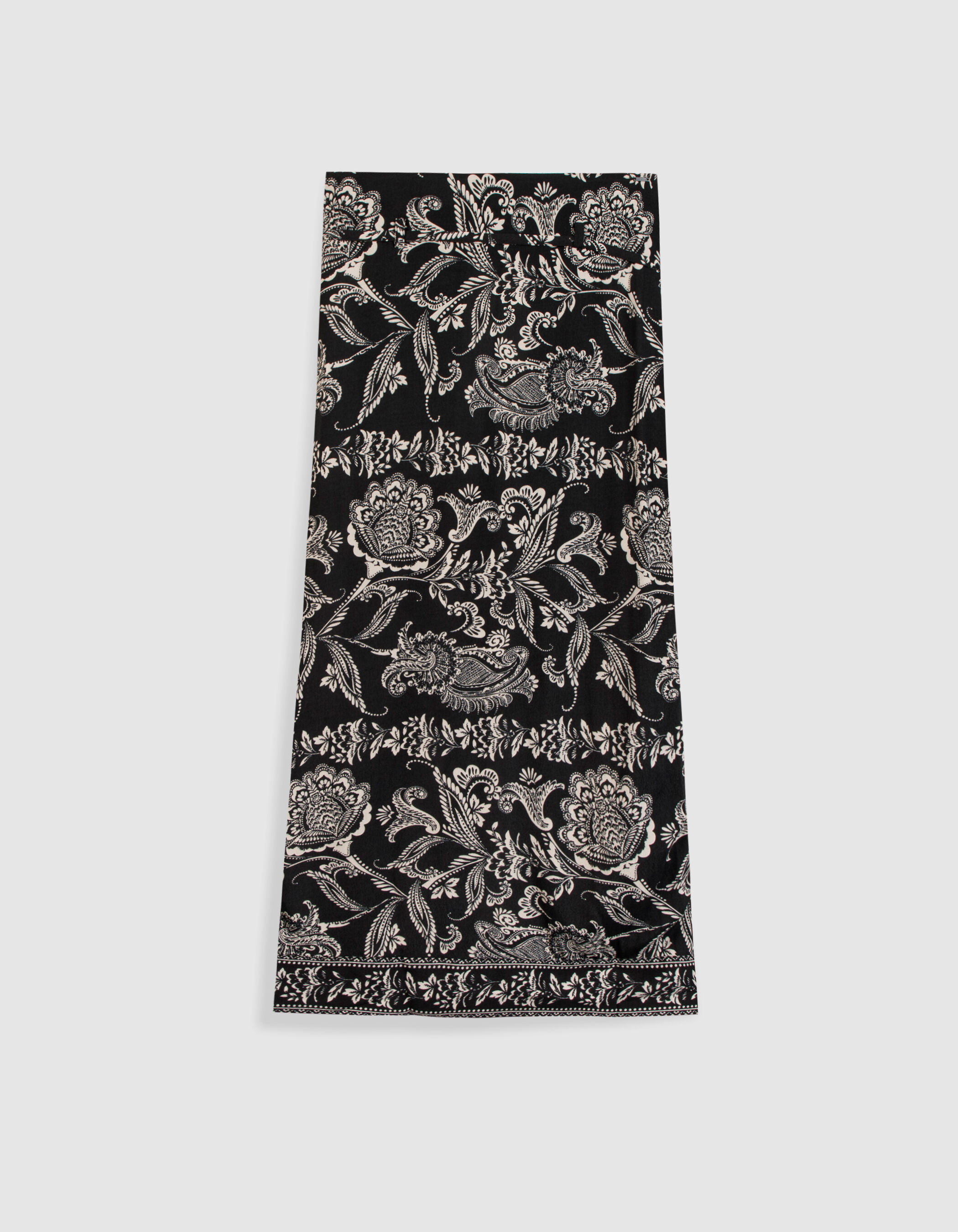 Jupe midi portefeuille noire imprimé floral baroque Femme