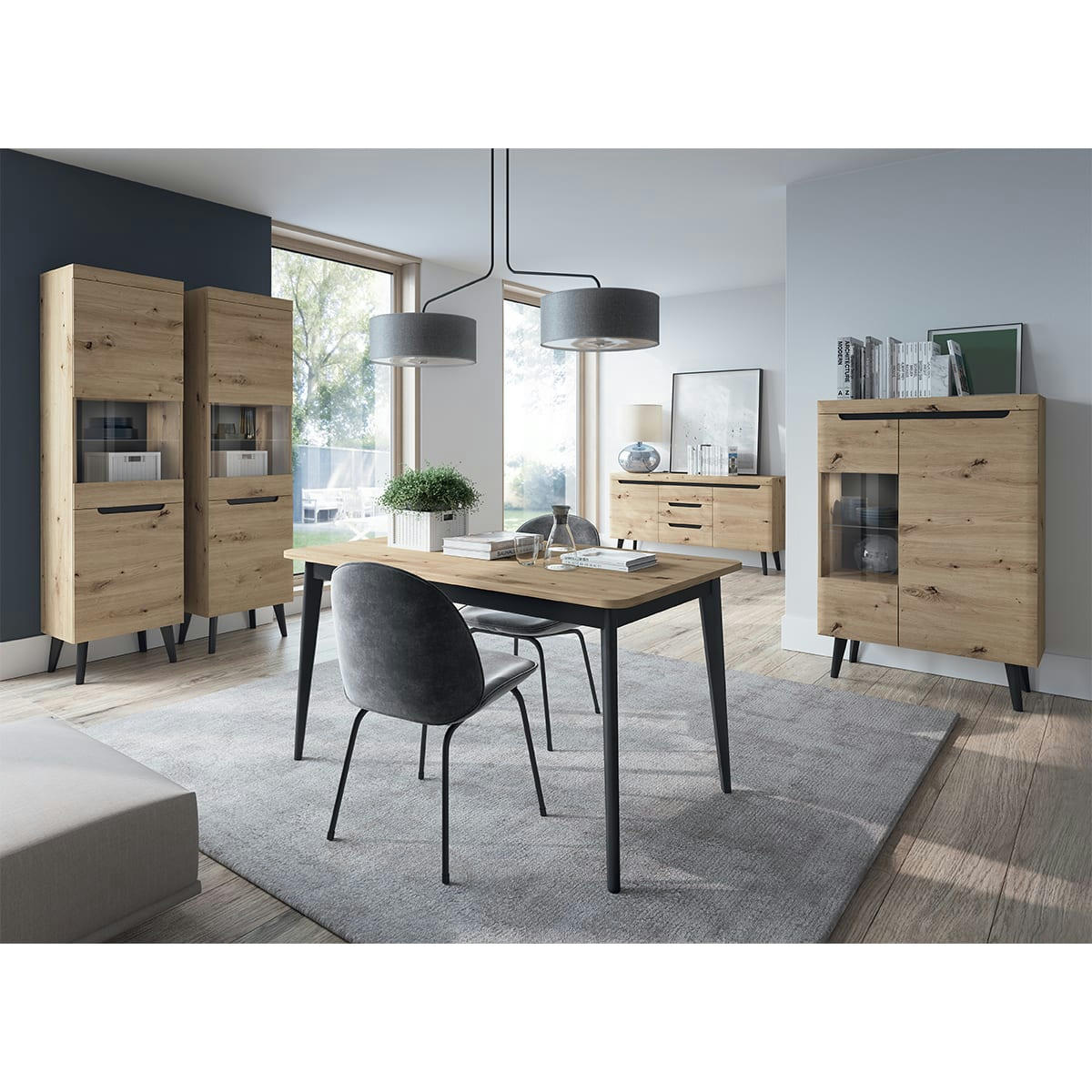 - Buffet 1 porte 3 tiroirs naturel et noir