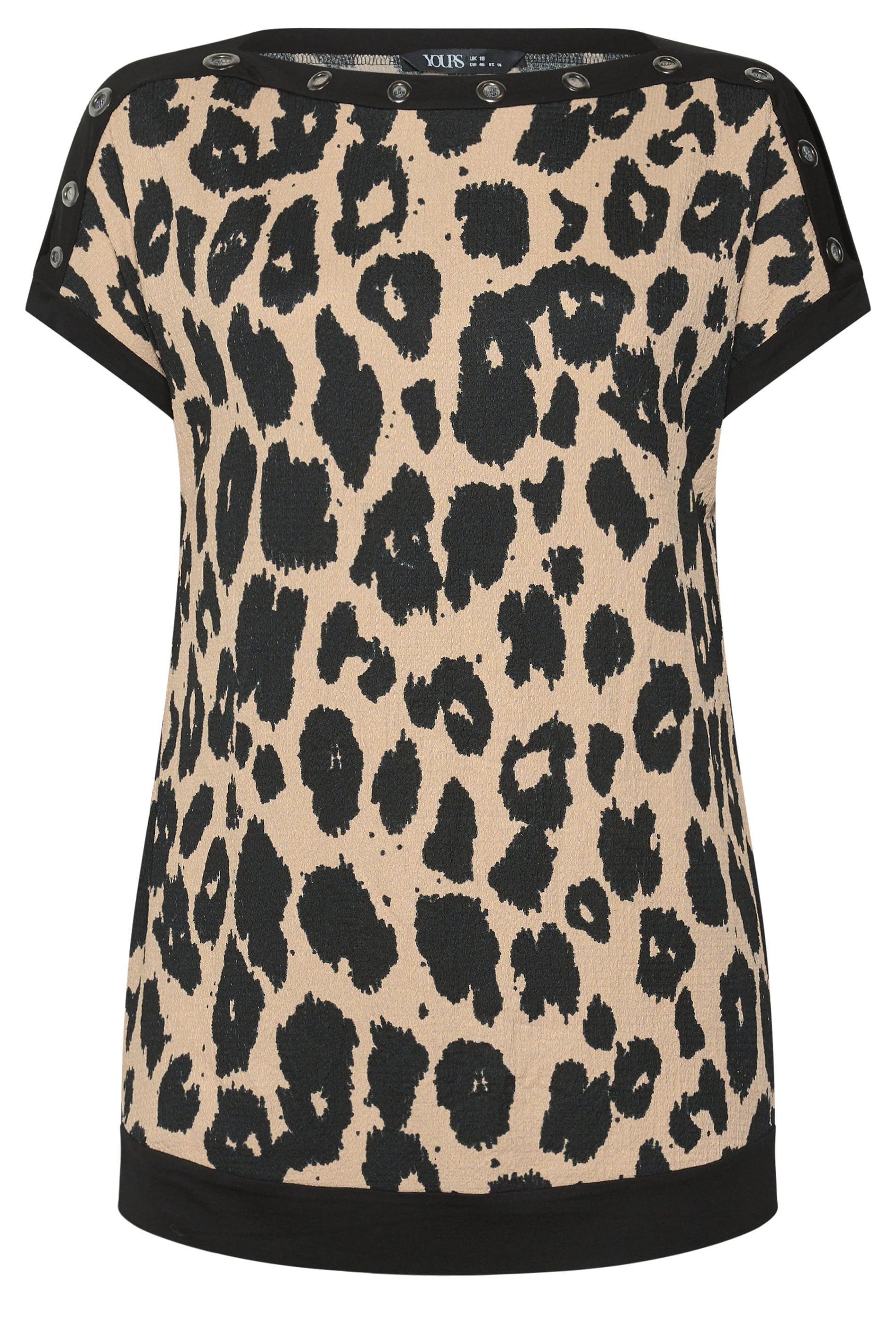 Yours Leopard Eyelet Trim Top