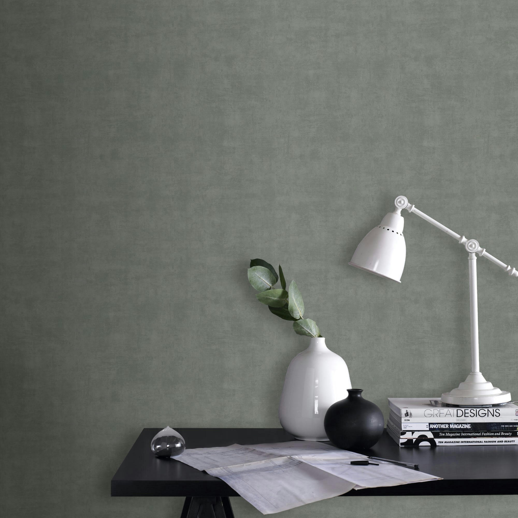 - papier peint concrete béton vert 1005x52cm