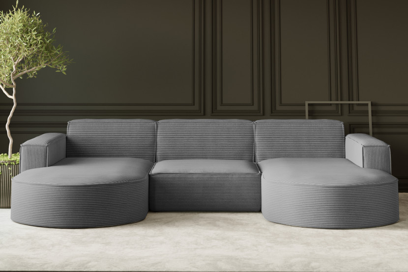 Sofa w kształcie U MODENA, tkanina Poso, Srebrny