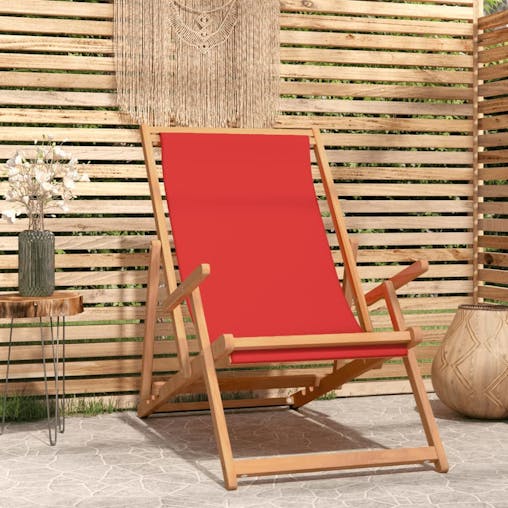 NNEVL Folding Beach Chair Solid Wood Teak Red