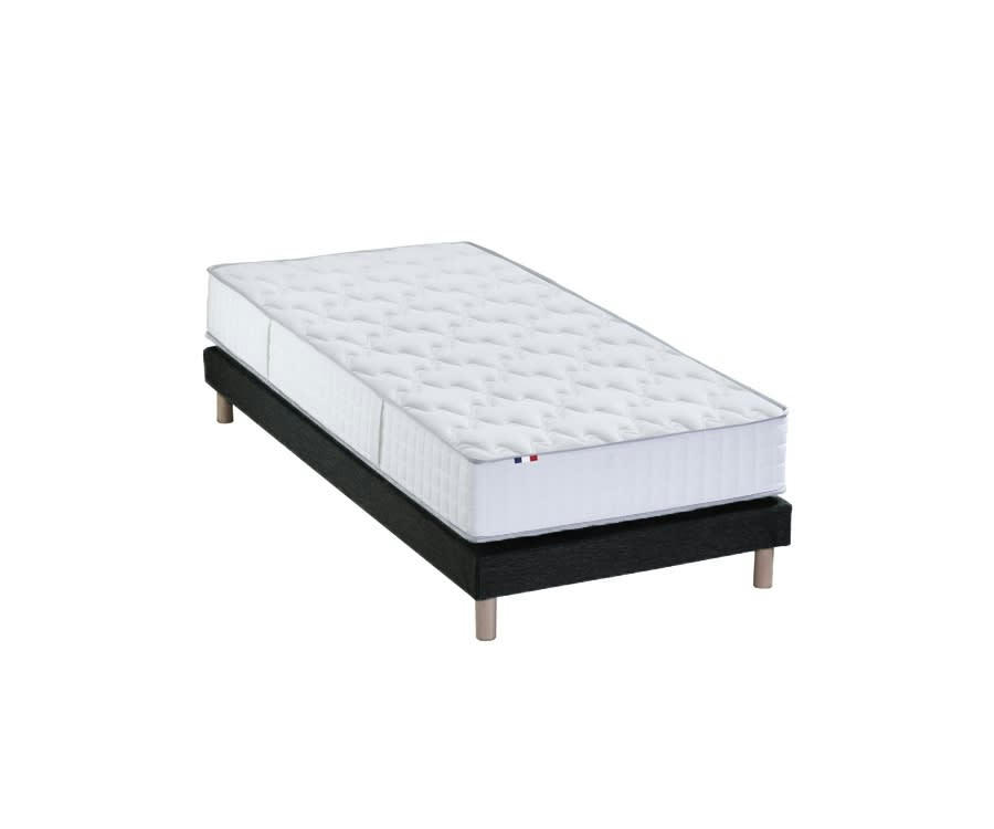 ENSEMBLE ODYSSEE - Ensemble Matelas Ressorts + Mémoire de forme Sommier 90x190 Noir