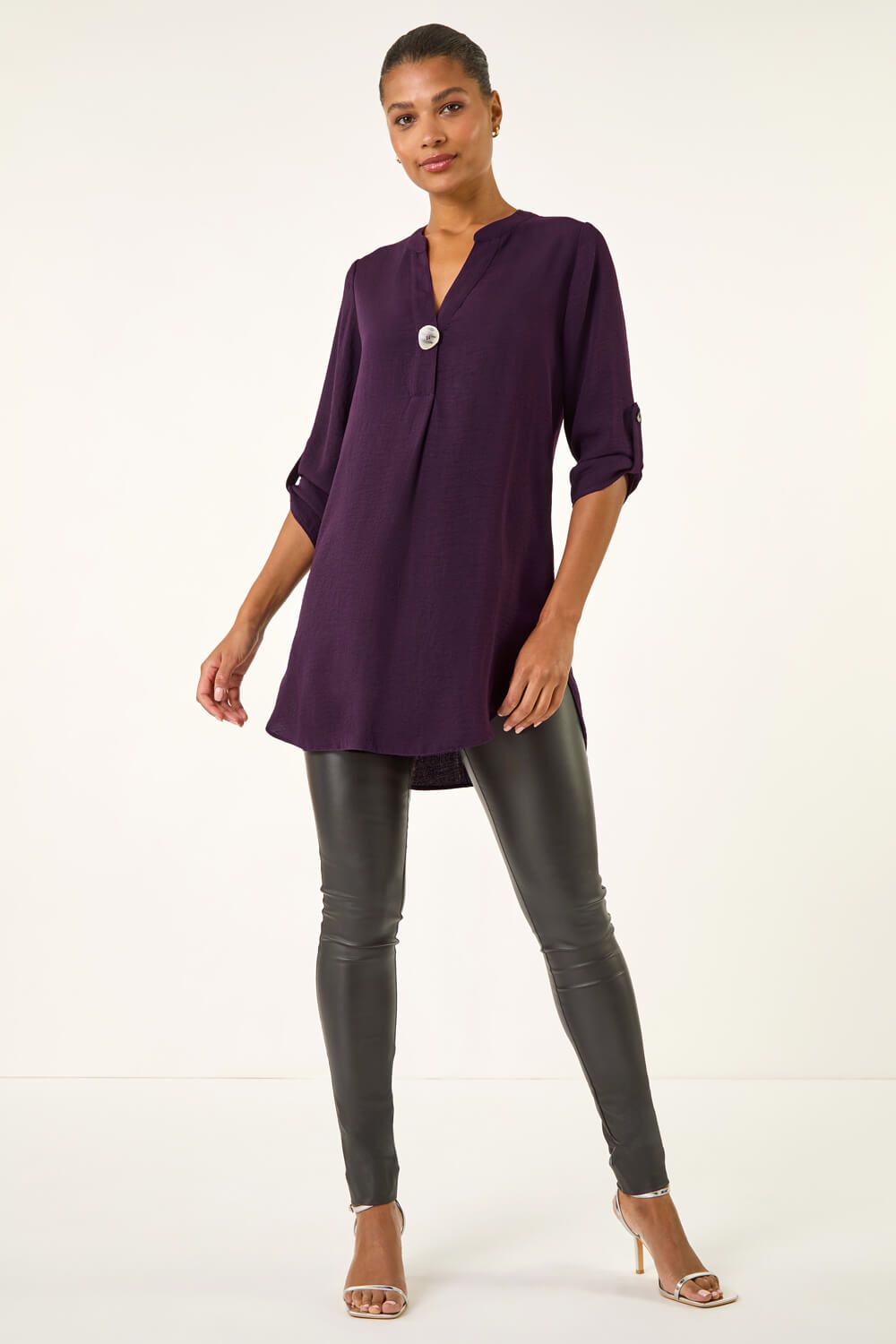 Roman Longline Buttoned Notch Neck Top