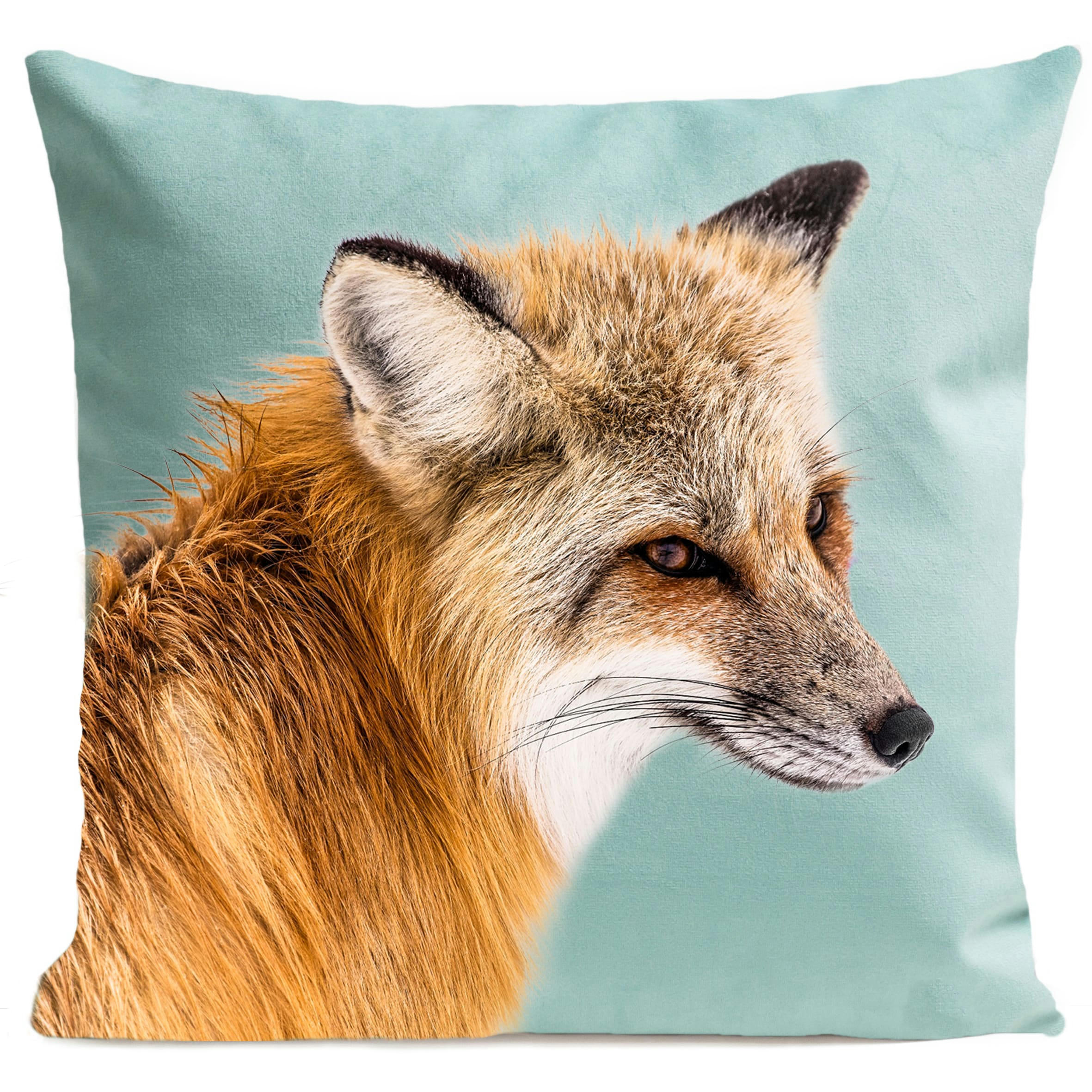 - Coussin animal renard suédine bleu 40x40cm