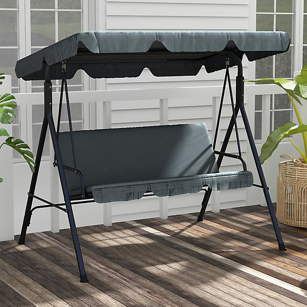 Balancelle de jardin 3 places avec coussin d'assise et toit pare-soleil réglable, charge 240 kg, 172 x 110 x153 cm, grise