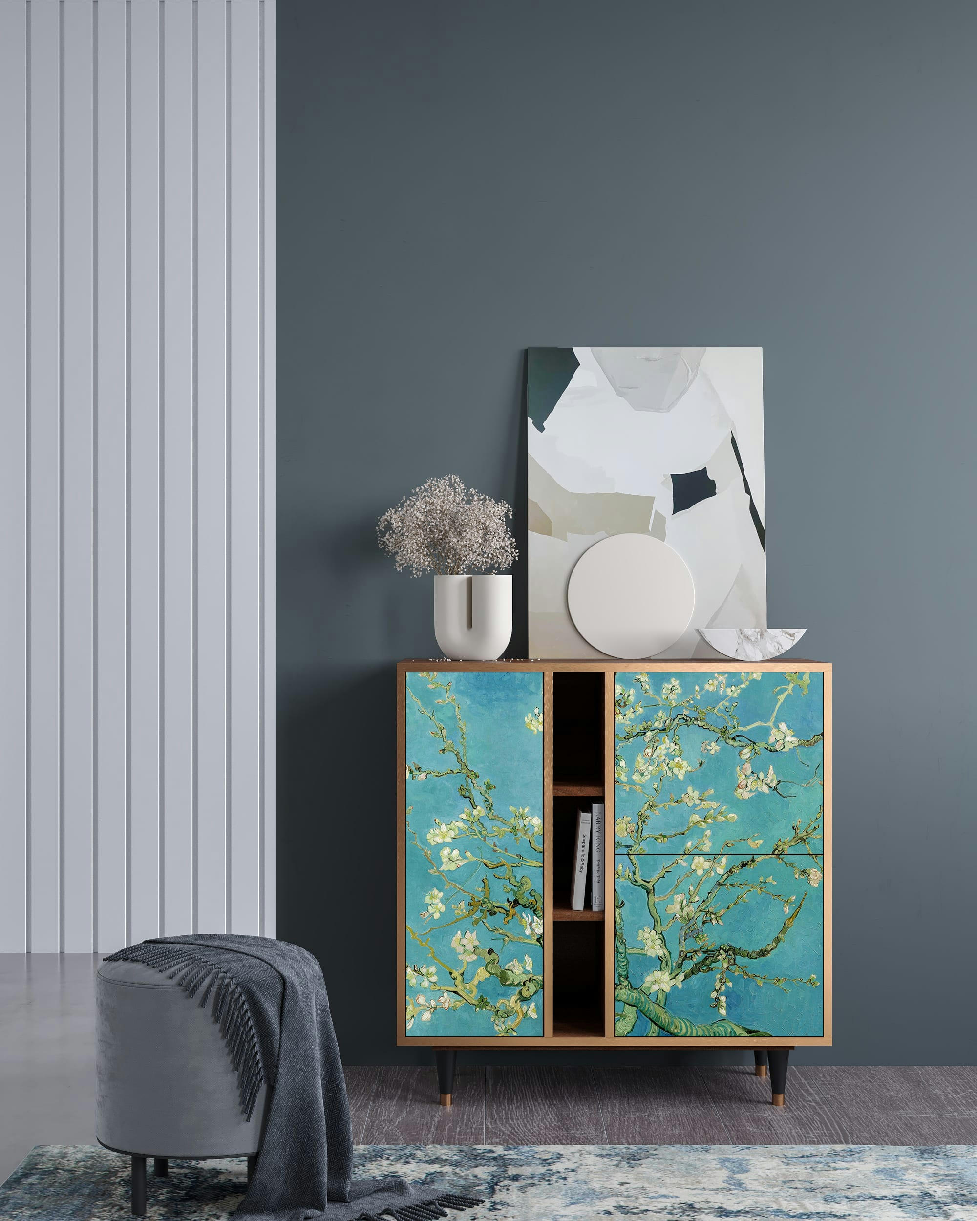 ALMOND BLOSSOM BY VAN GOGH - Buffet  bleu 3 portes L 94 cm
