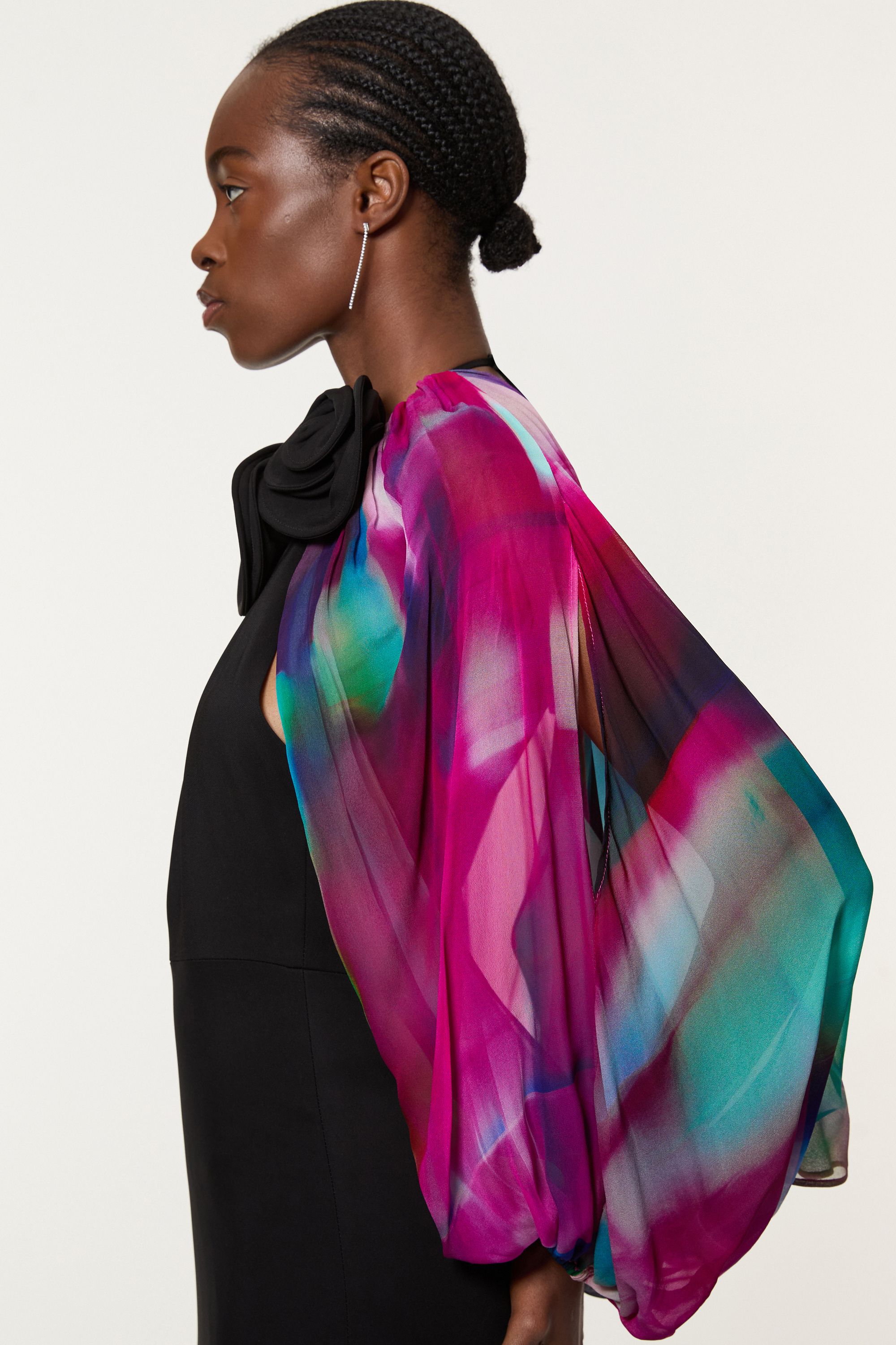 KarenMillen Tall Printed Viscose Cady Cold Shoulder Maxi Dress With Viscose Georgette Cowl Back