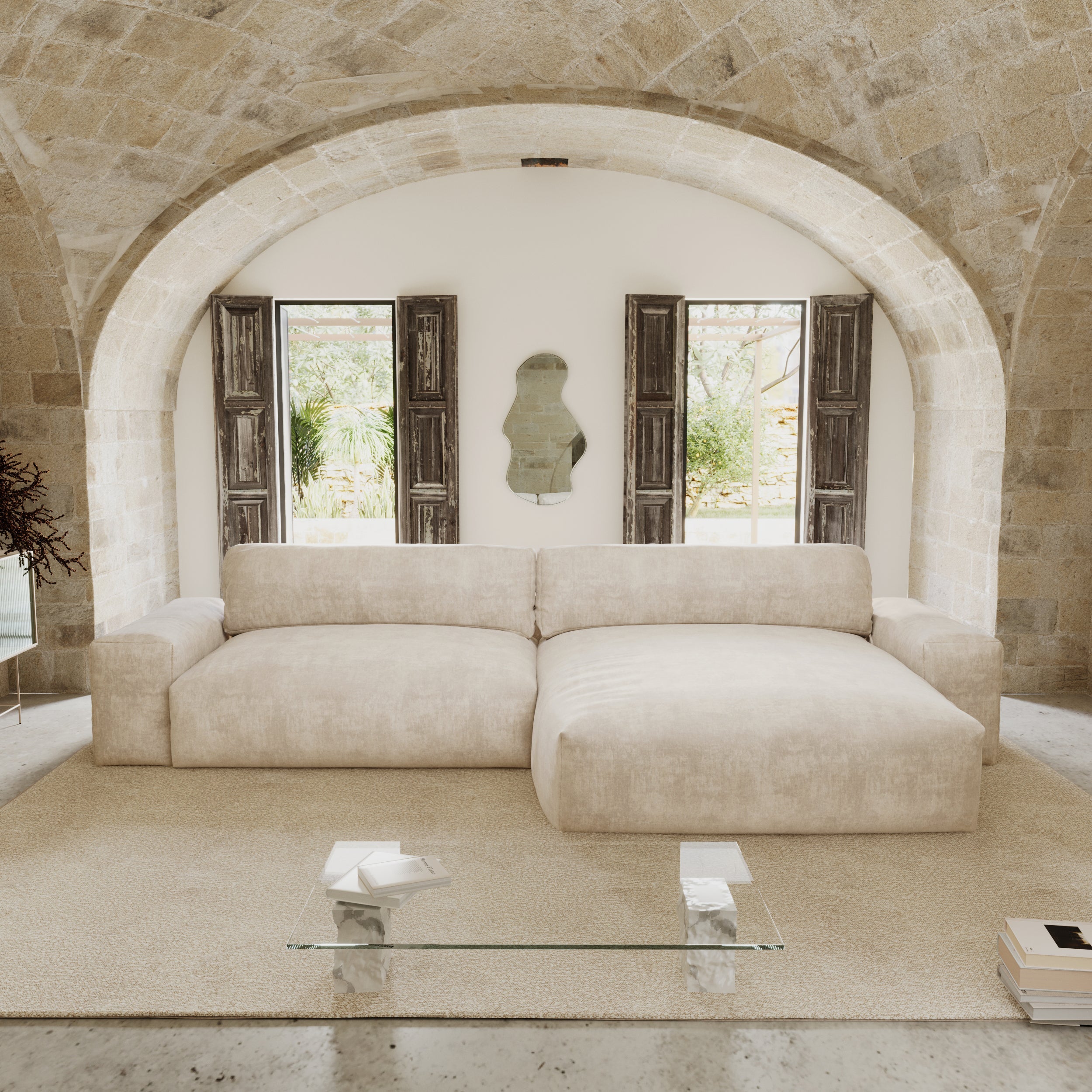 Rechte hoekbanken BLISS 4 personen Fluweel Crème