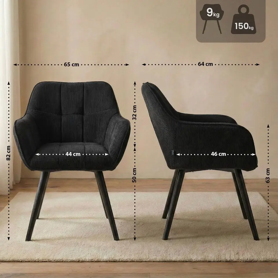 CLP Eetkamerstoel Vienna zwart Frame - Ribstof - zwart