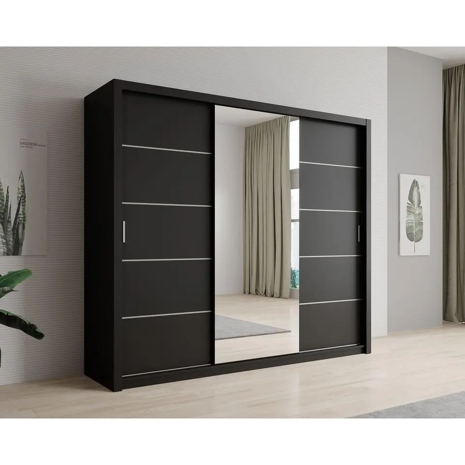 Meubella - Kledingkast Blake - Mat Zwart - 250 cm - Met spiegel