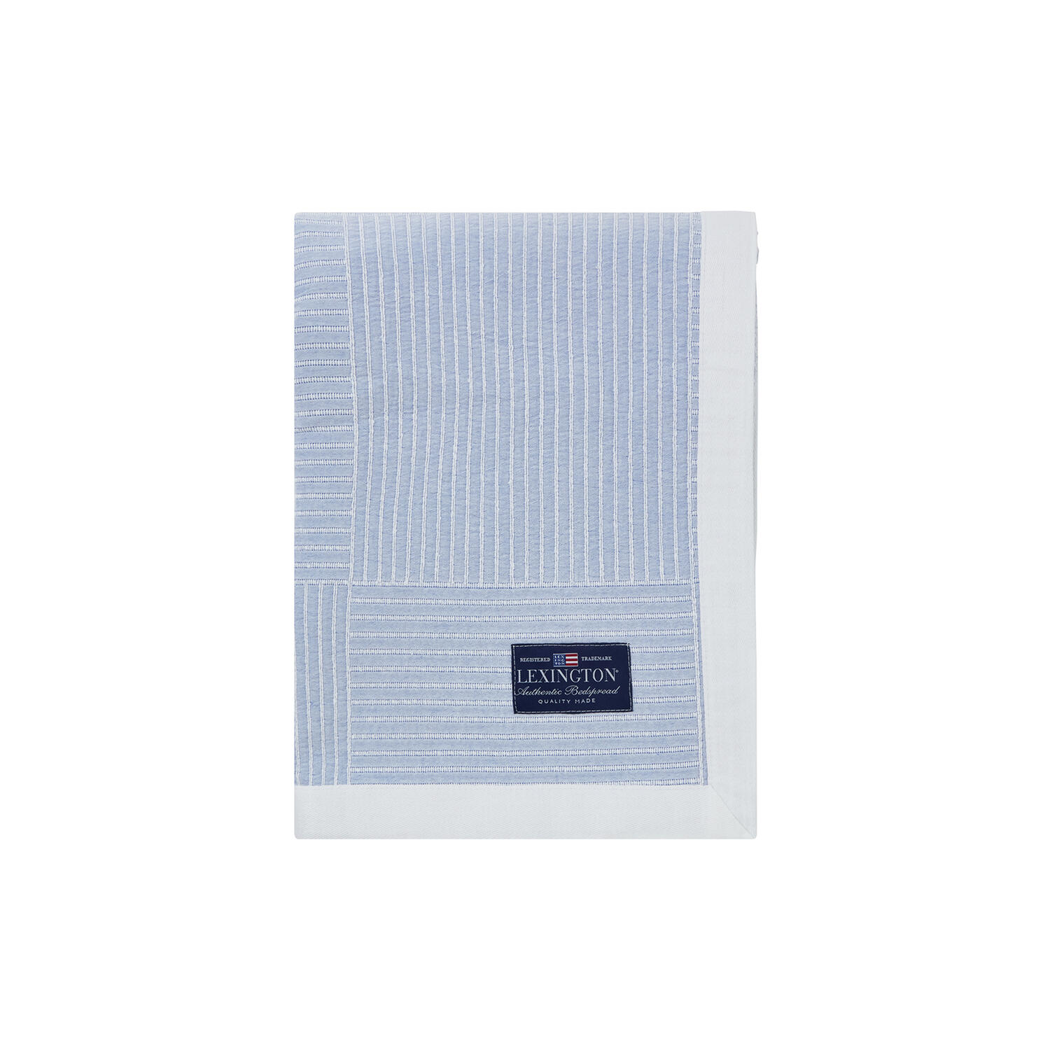 Stripe Checked Organic Cotton Jacquard Bedspread, blue/white